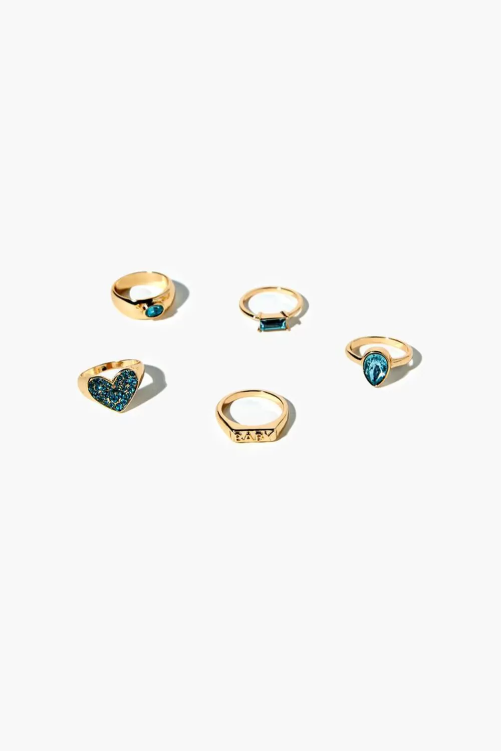 Rings>Forever 21 Faux Gem Ring Set Blue/Gold