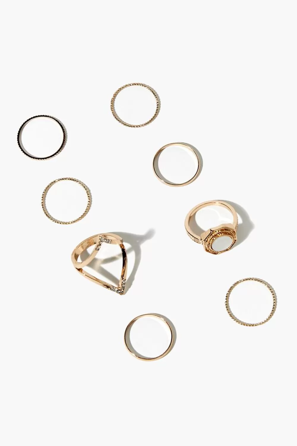 Rings>Forever 21 Faux Gem Ring Set Gold
