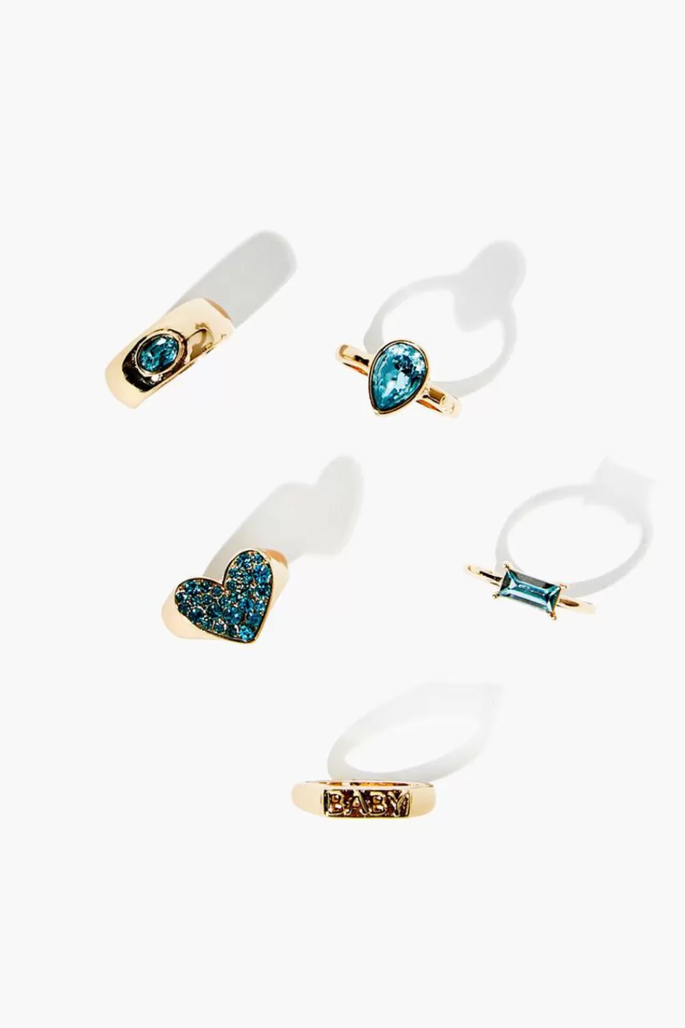 Rings>Forever 21 Faux Gem Ring Set Blue/Gold