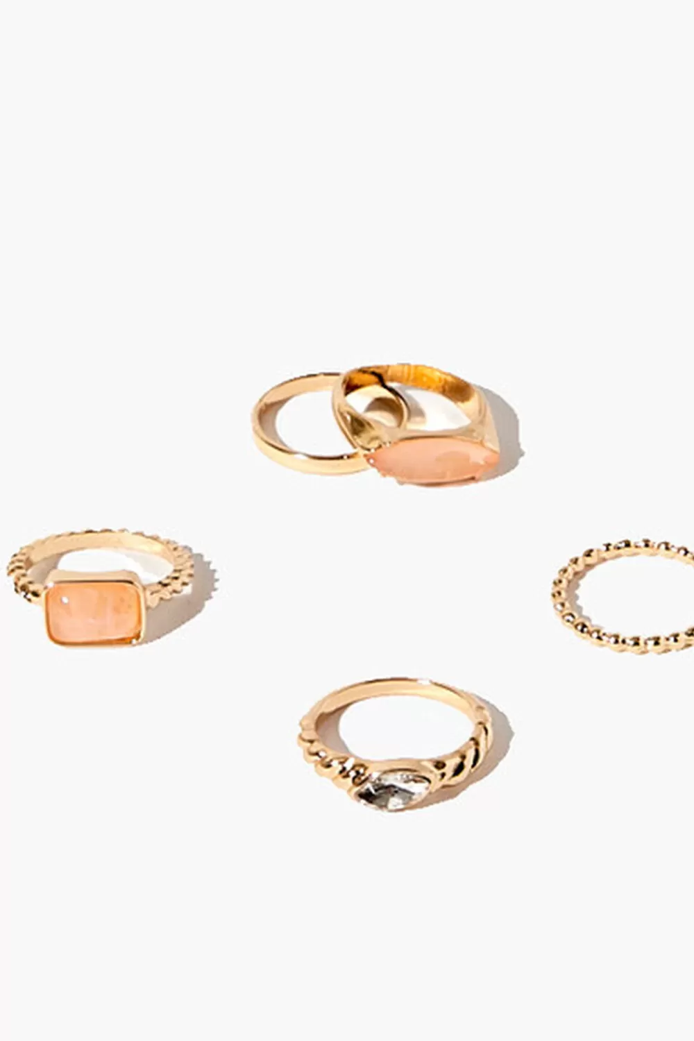 Rings>Forever 21 Faux Gem Ring Set Gold/Peach
