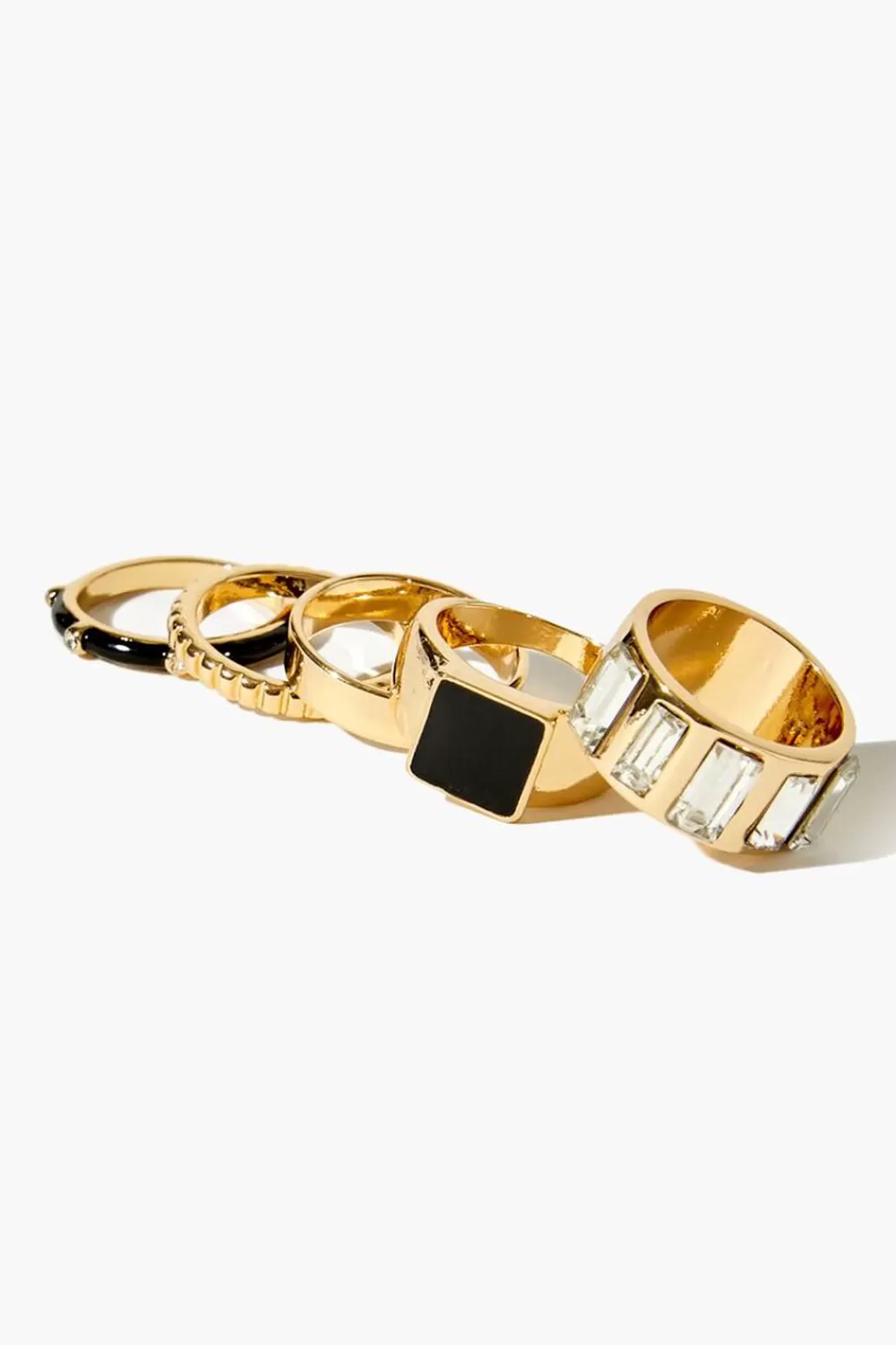 Rings>Forever 21 Faux Gem Ring Set Gold/Black