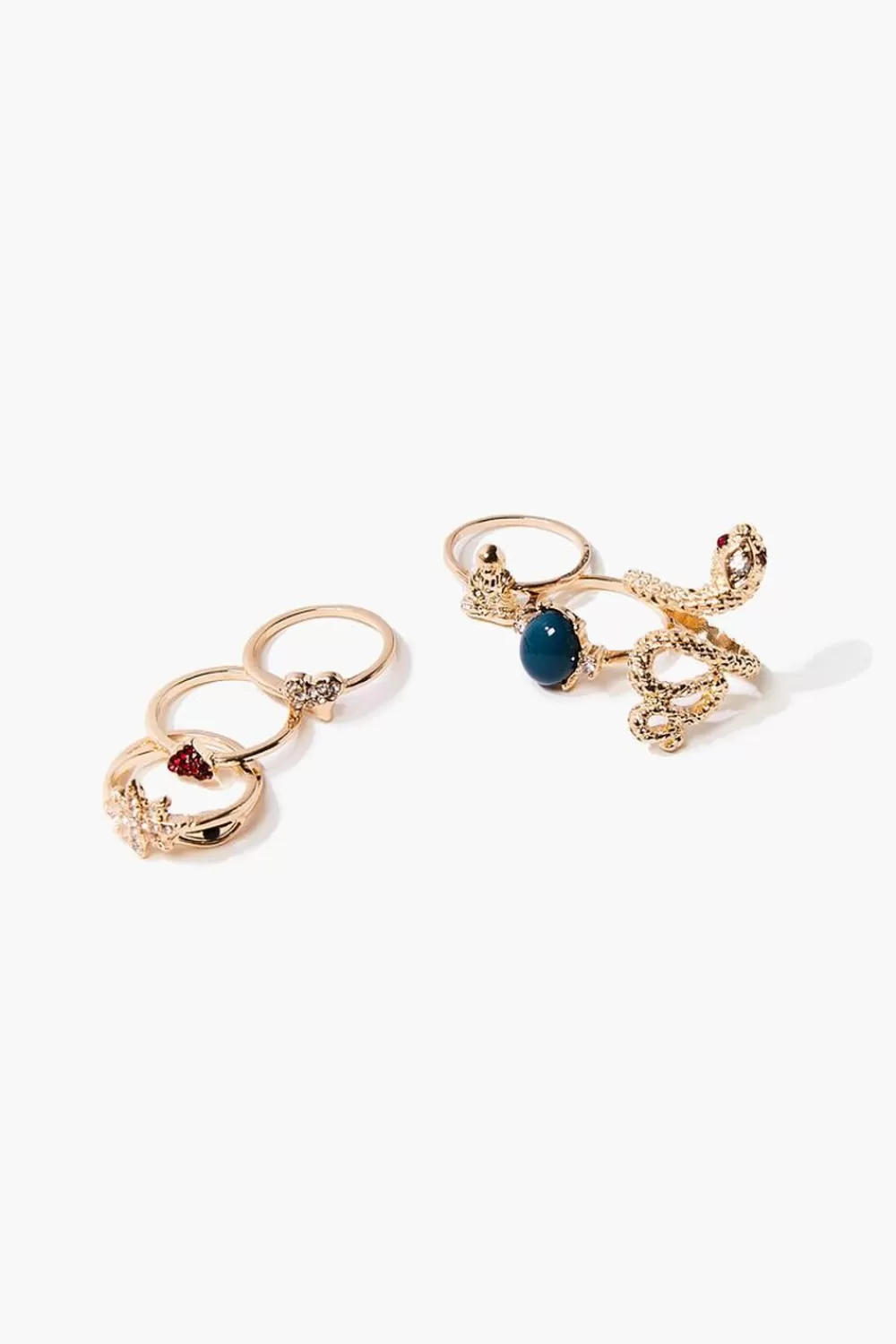 Rings>Forever 21 Faux Gem Snake Charm Ring Set Gold