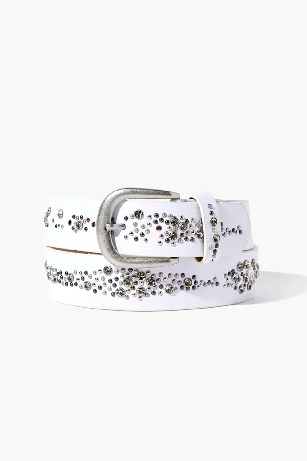 Belts>Forever 21 Faux Gem Studded Hip Belt White/Silver