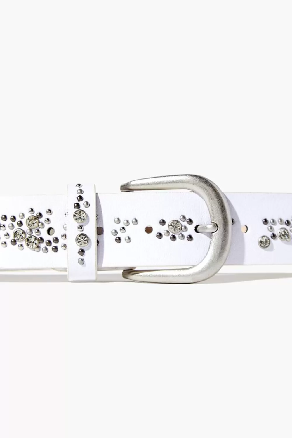 Belts>Forever 21 Faux Gem Studded Hip Belt White/Silver