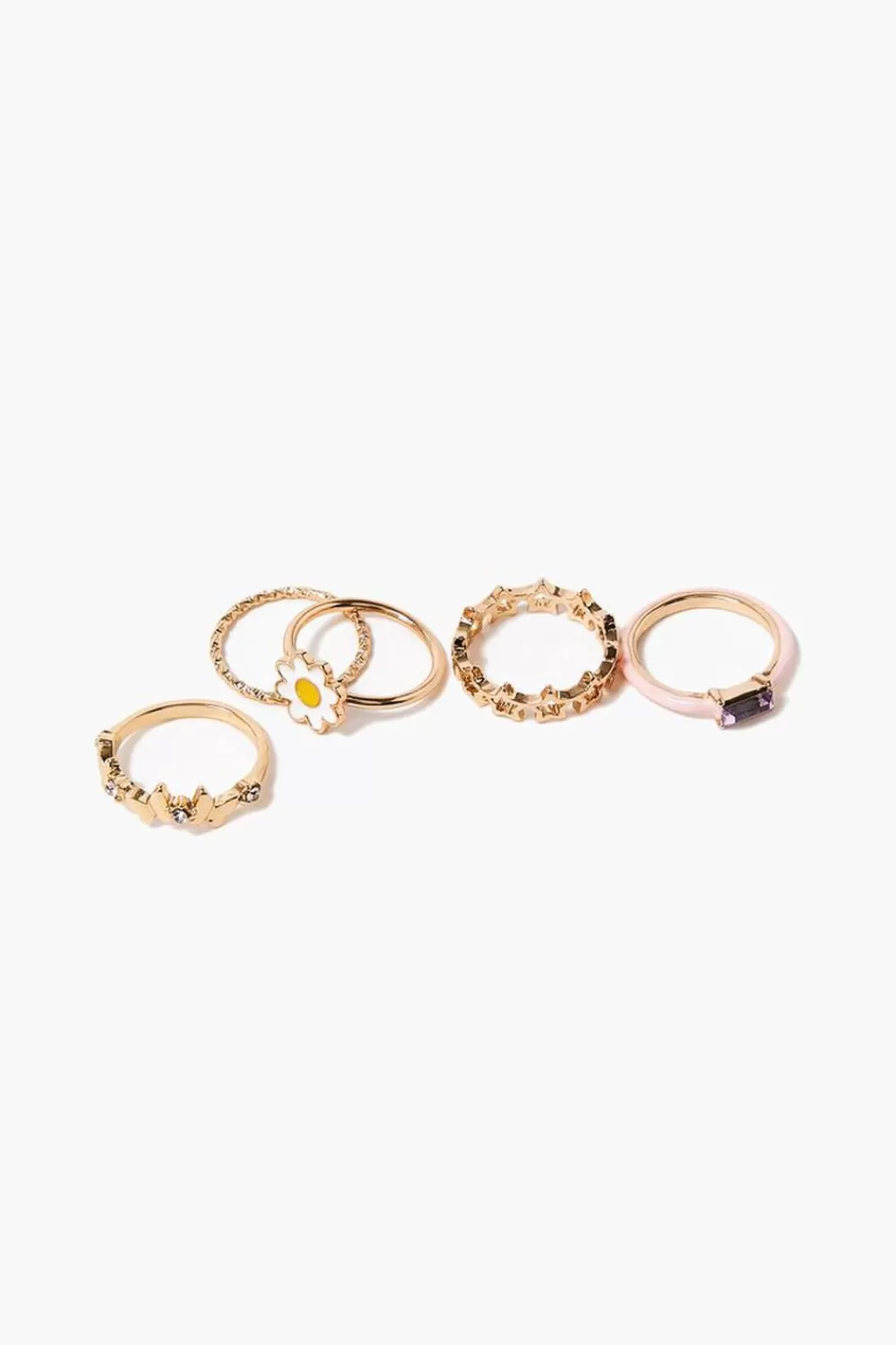 Rings>Forever 21 Faux Gem Variety Ring Set Gold