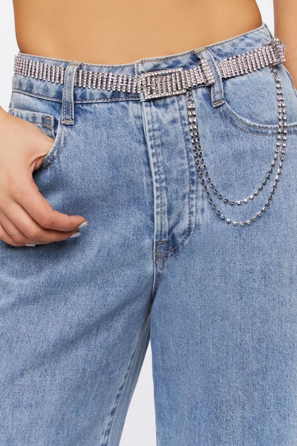 Belts>Forever 21 Faux Gem Wallet Chain Belt Silver