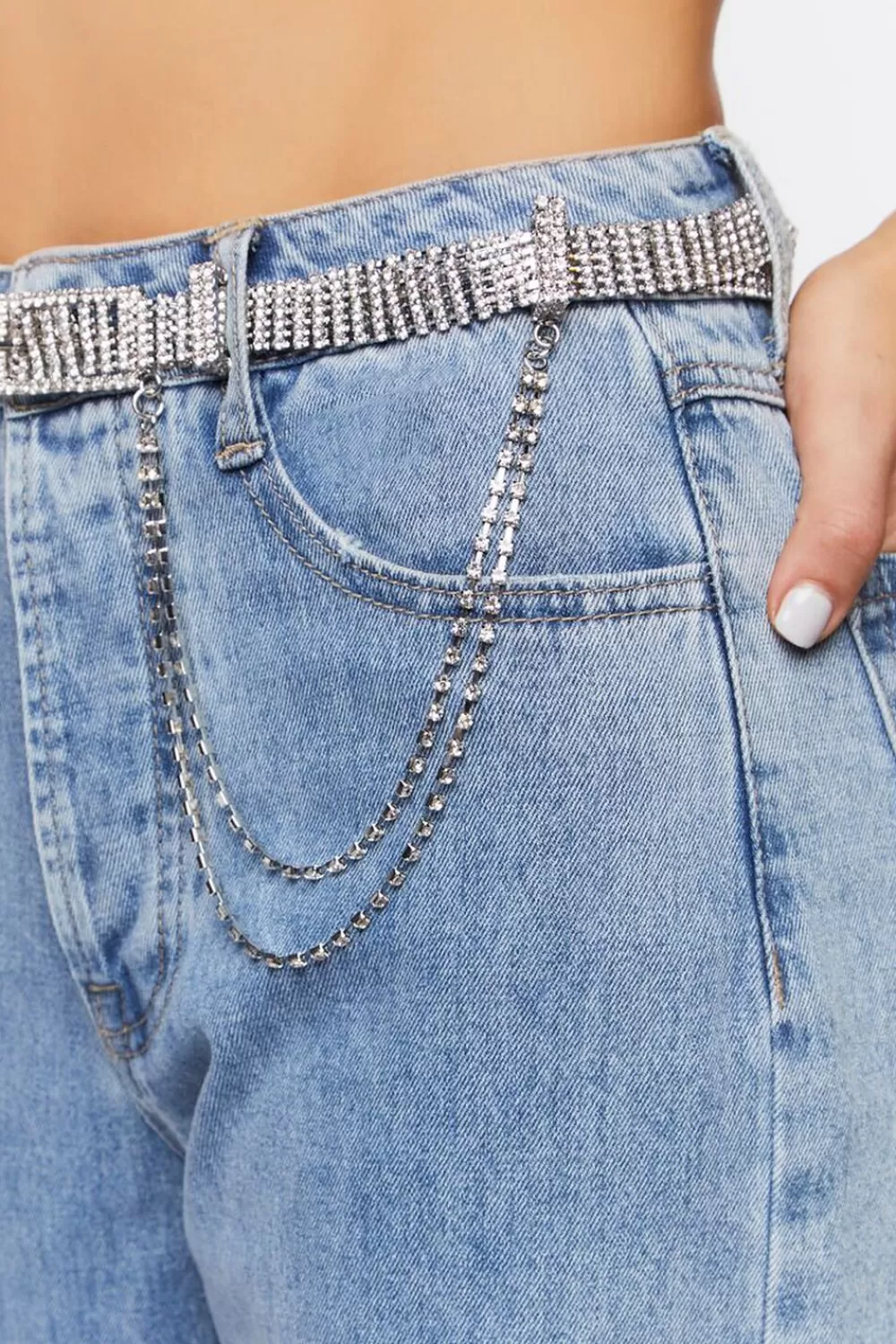 Belts>Forever 21 Faux Gem Wallet Chain Belt Silver