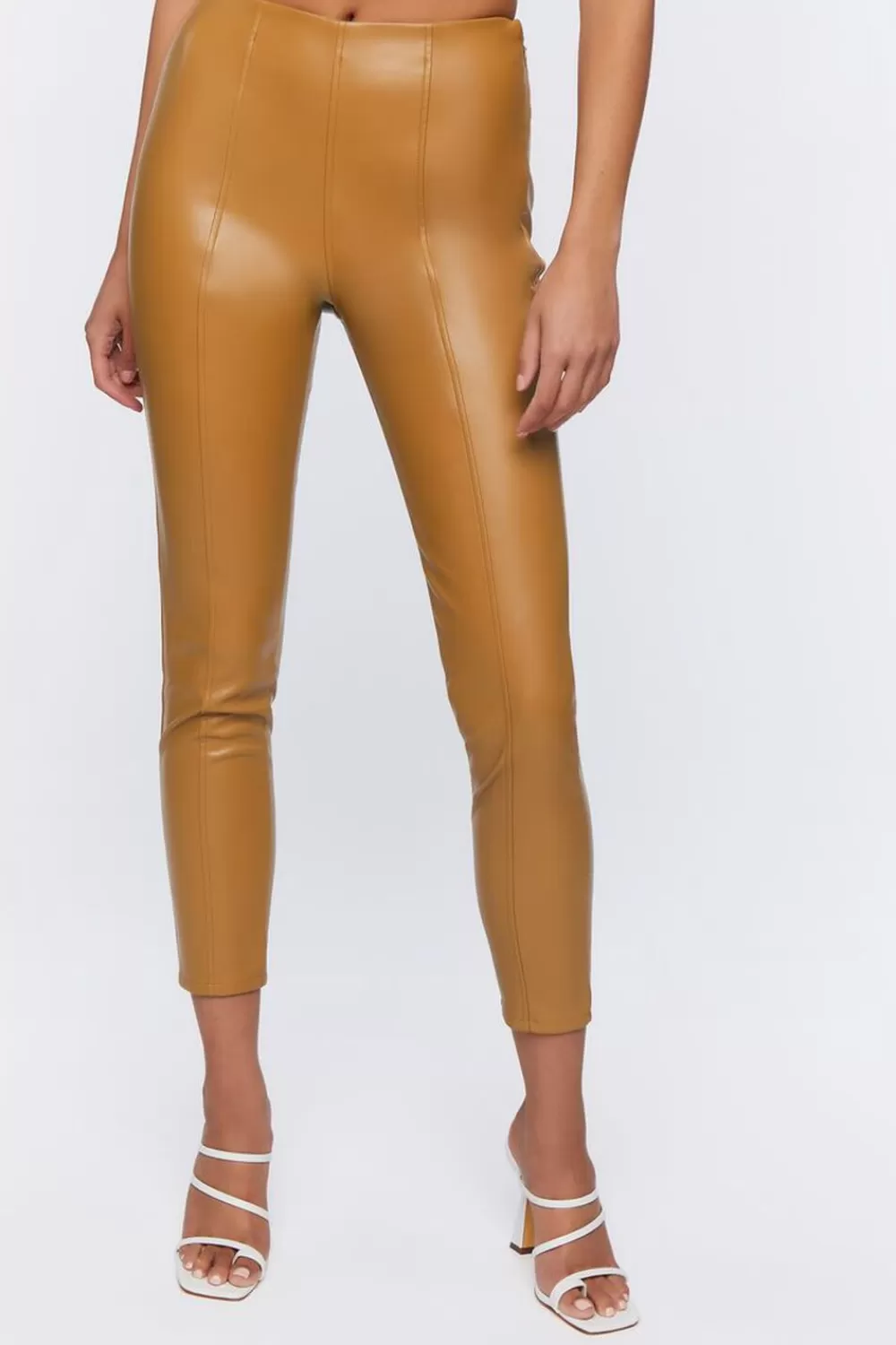 Bottoms>Forever 21 Faux Leather Ankle Pants Almond