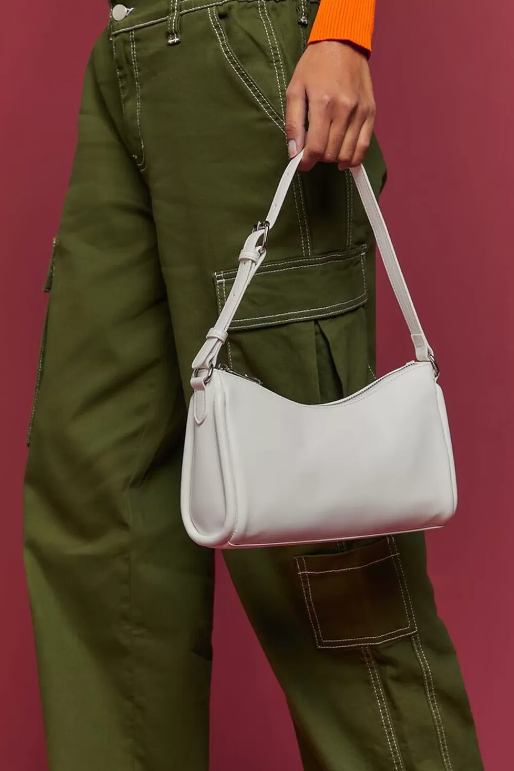 Bags + Backpacks>Forever 21 Faux Leather Baguette Shoulder Bag White