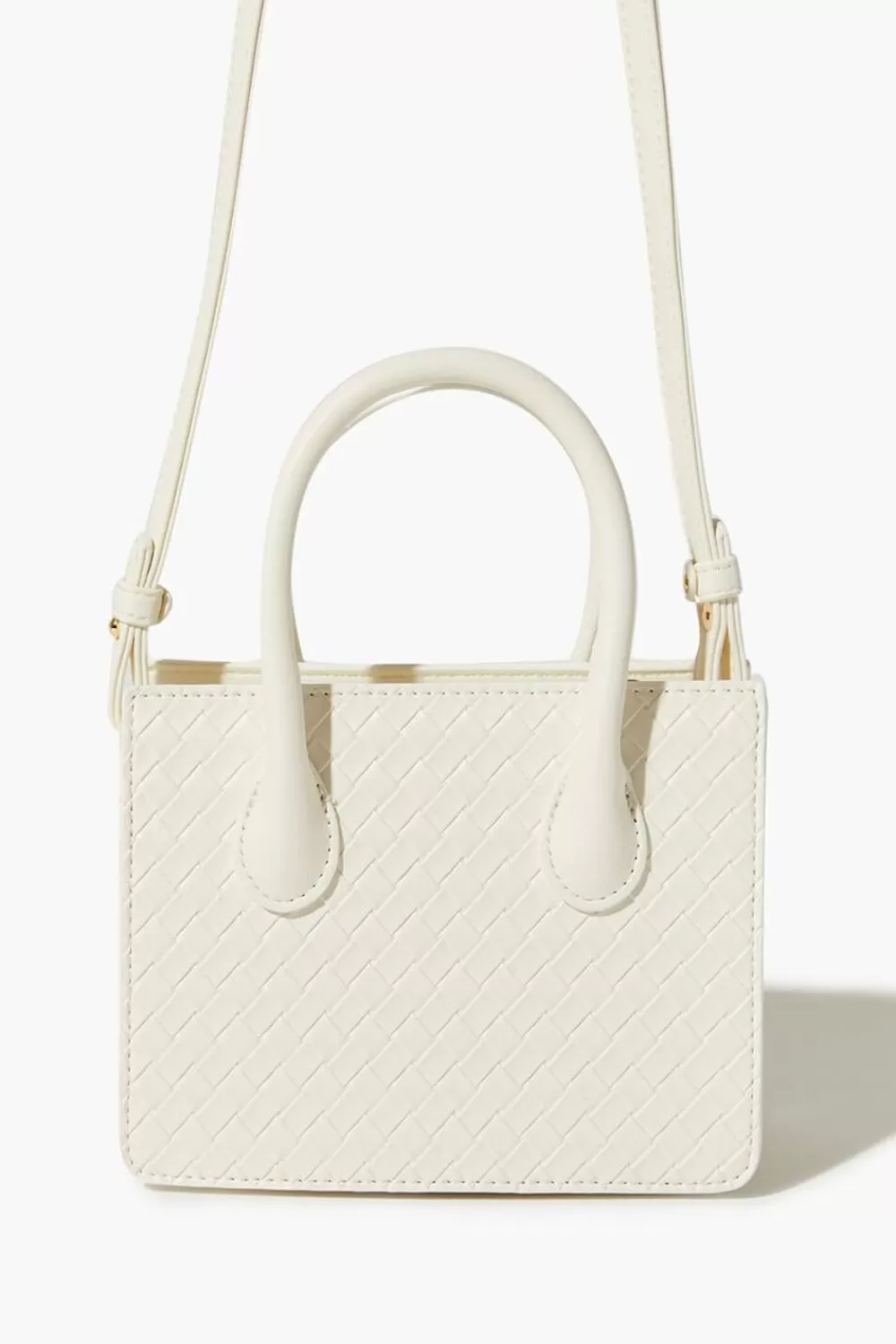Bags + Backpacks>Forever 21 Faux Leather Basketwoven Satchel Bag White