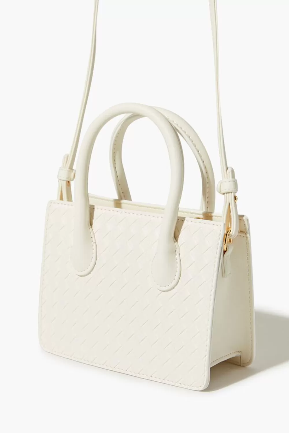 Bags + Backpacks>Forever 21 Faux Leather Basketwoven Satchel Bag White
