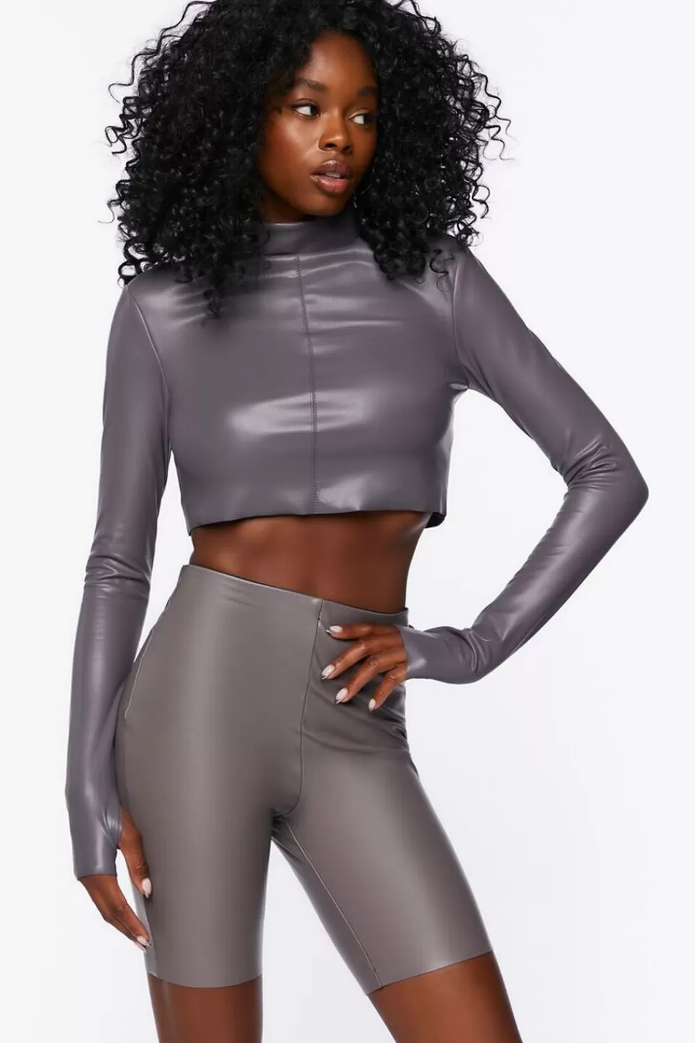 Bottoms>Forever 21 Faux Leather Biker Shorts Charcoal