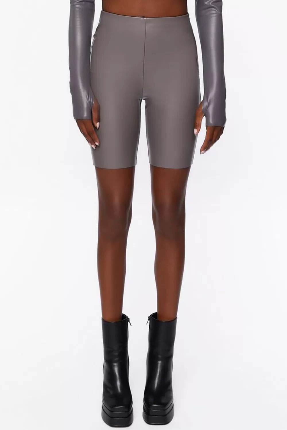 Bottoms>Forever 21 Faux Leather Biker Shorts Charcoal