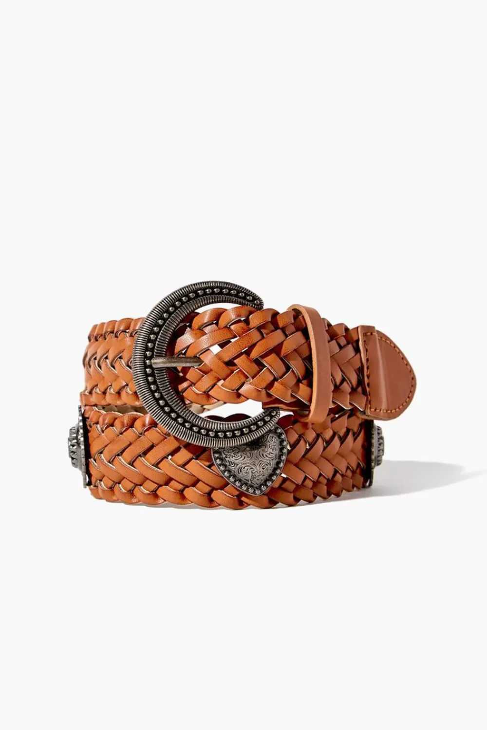 Belts>Forever 21 Faux Leather Braided Belt Brown/Silver