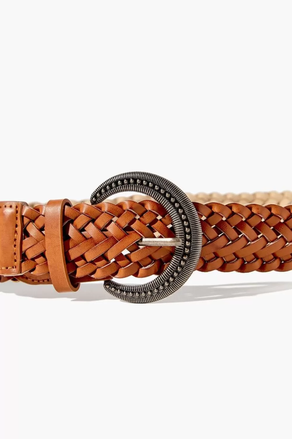Belts>Forever 21 Faux Leather Braided Belt Brown/Silver