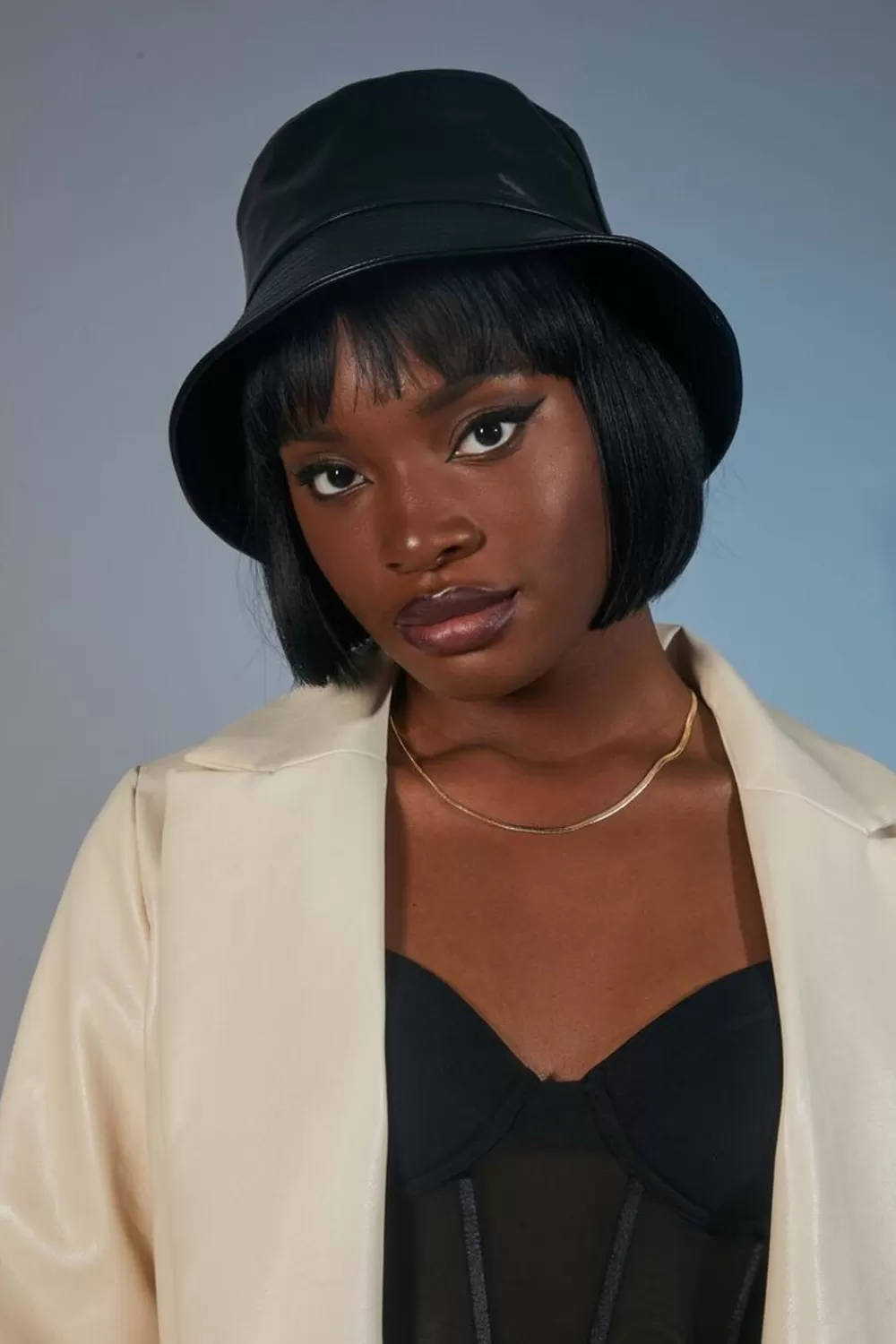 Hats + Beanies>Forever 21 Faux Leather Bucket Hat Black
