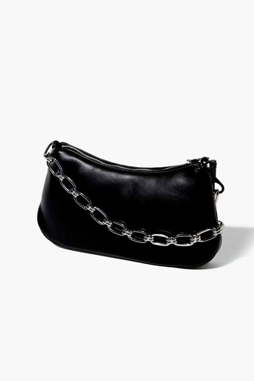 Bags + Backpacks>Forever 21 Faux Leather Chain Baguette Bag Black
