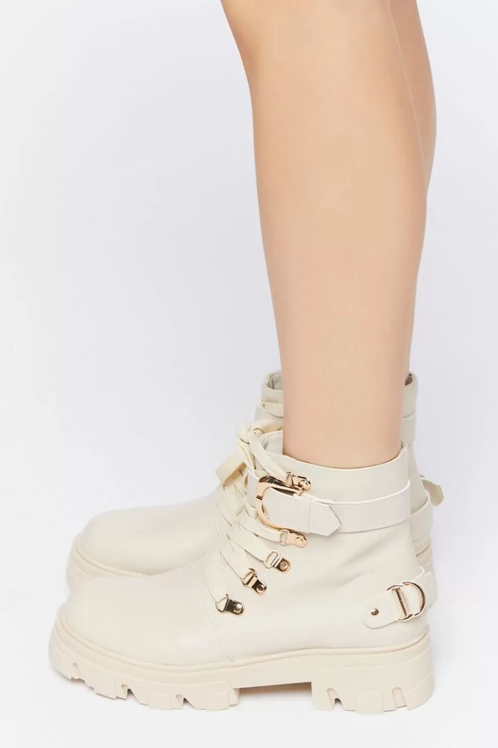 Boots + Booties>Forever 21 Faux Leather Combat Ankle Boots Cream