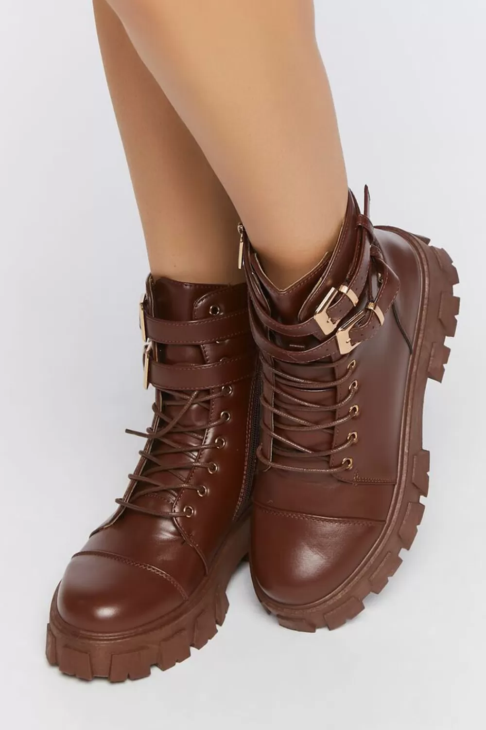 Boots + Booties>Forever 21 Faux Leather Combat Booties Brown