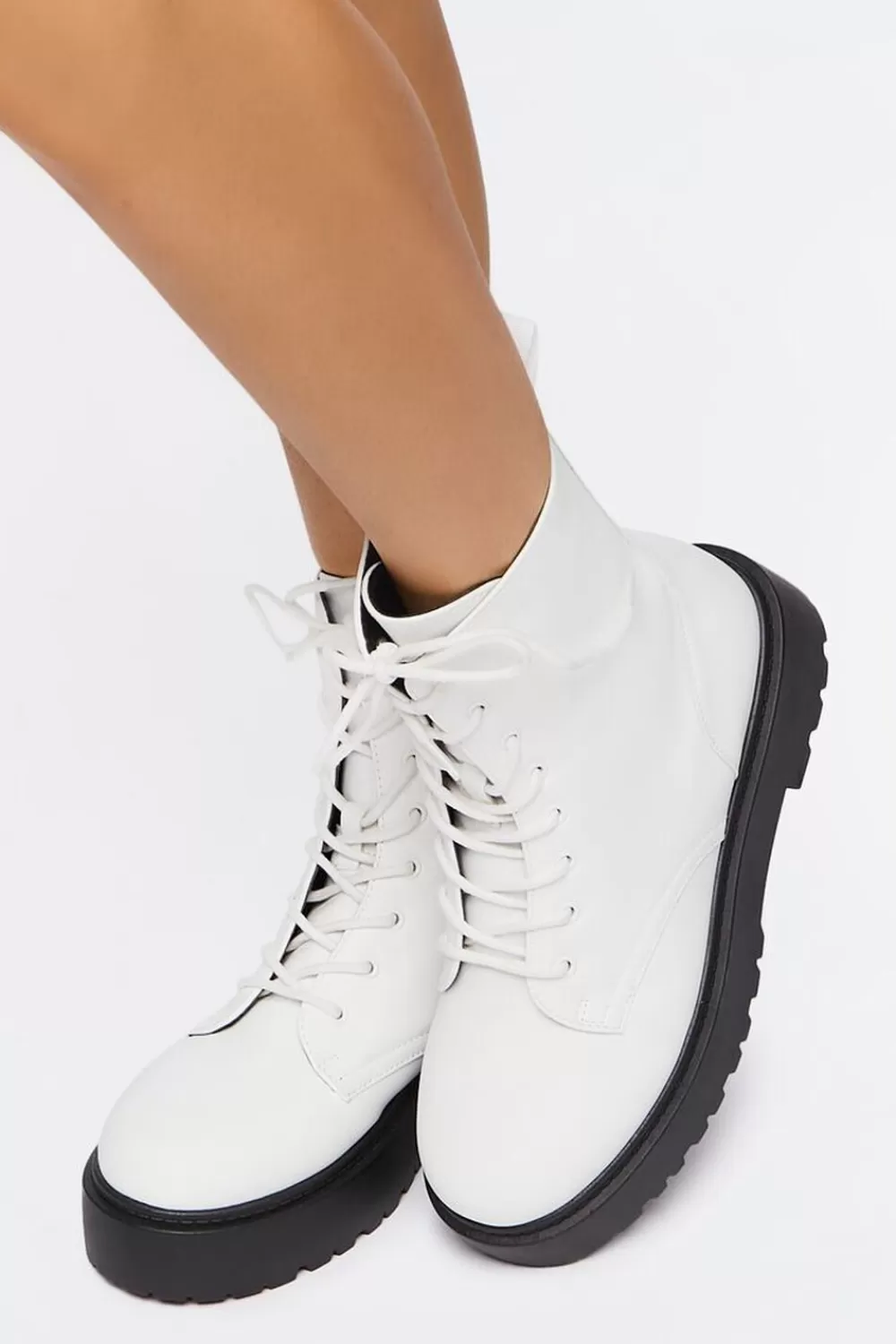 Boots + Booties>Forever 21 Faux Leather Combat Boots White