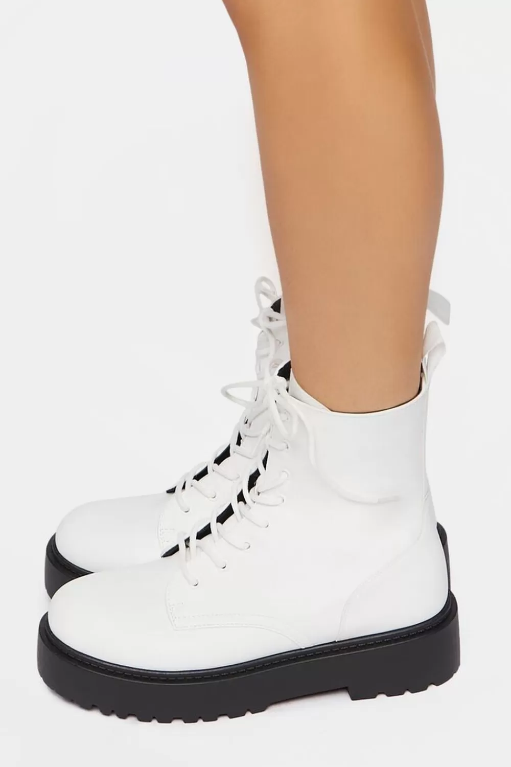 Boots + Booties>Forever 21 Faux Leather Combat Boots White