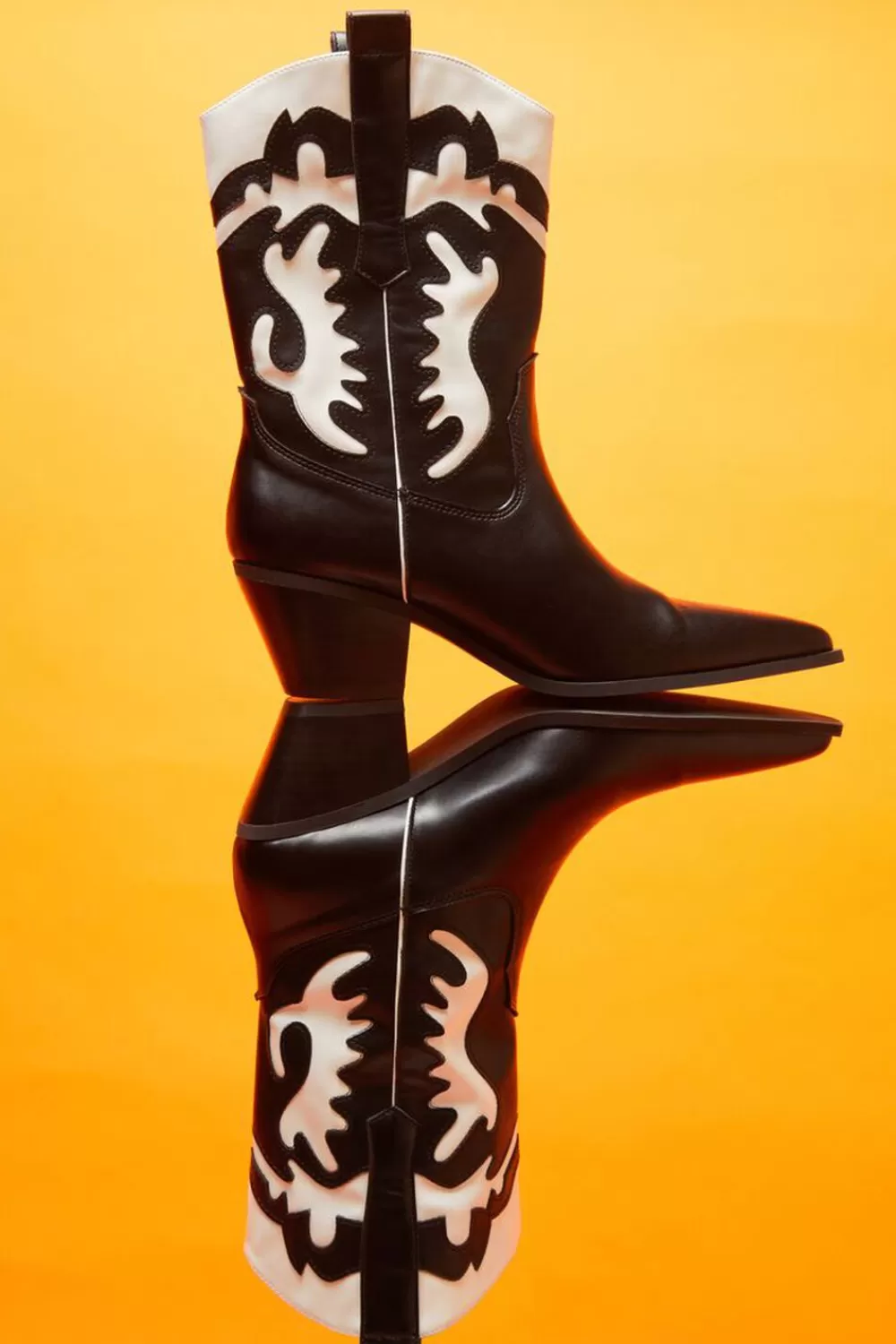 Boots + Booties>Forever 21 Faux Leather Contrast Cowboy Boots Black/White