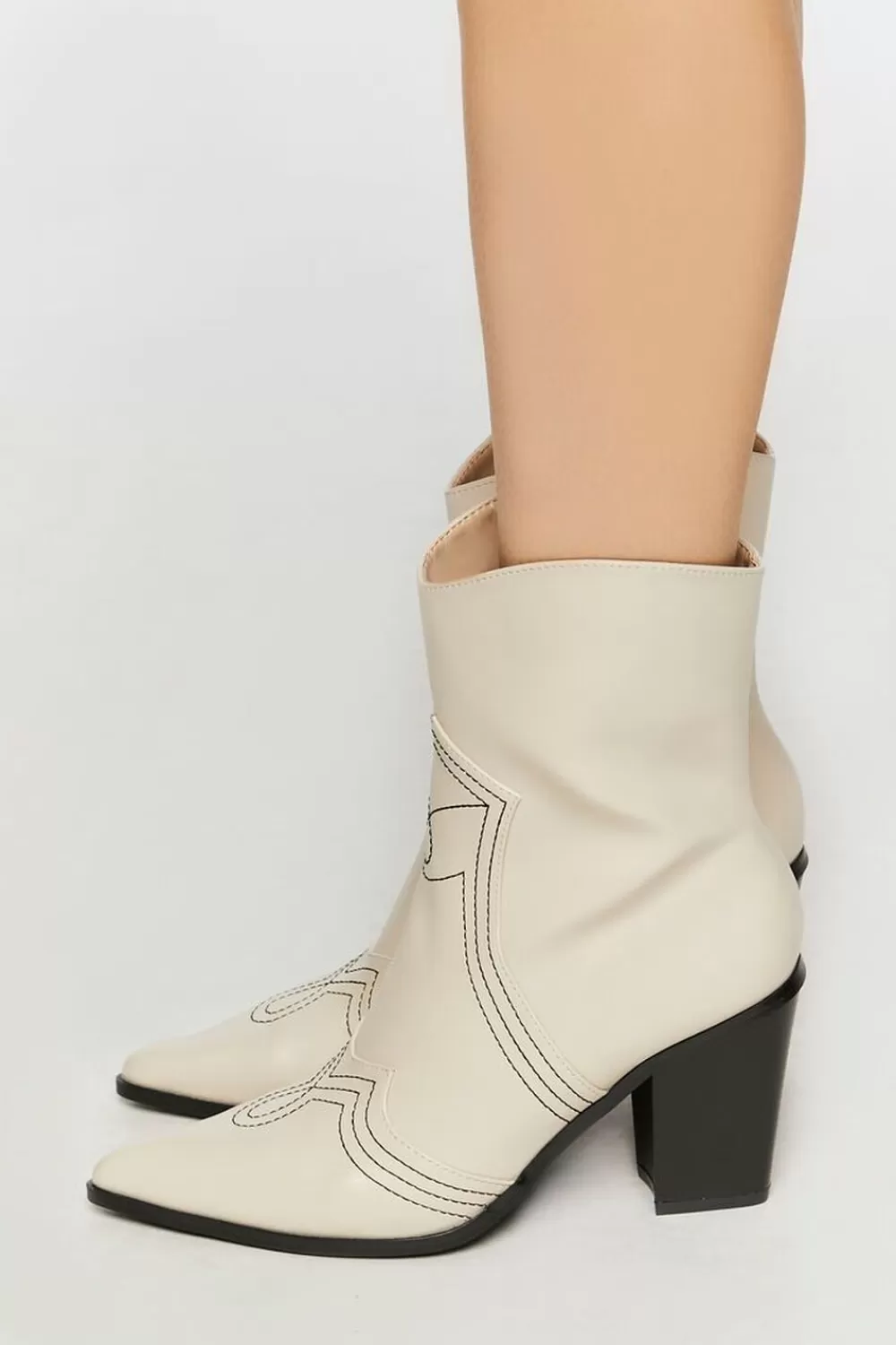 Boots + Booties>Forever 21 Faux Leather Contrast Cowboy Boots White