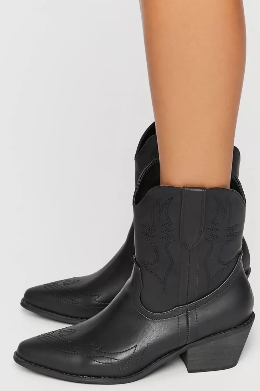 Boots + Booties>Forever 21 Faux Leather Cowboy Ankle Boots Black