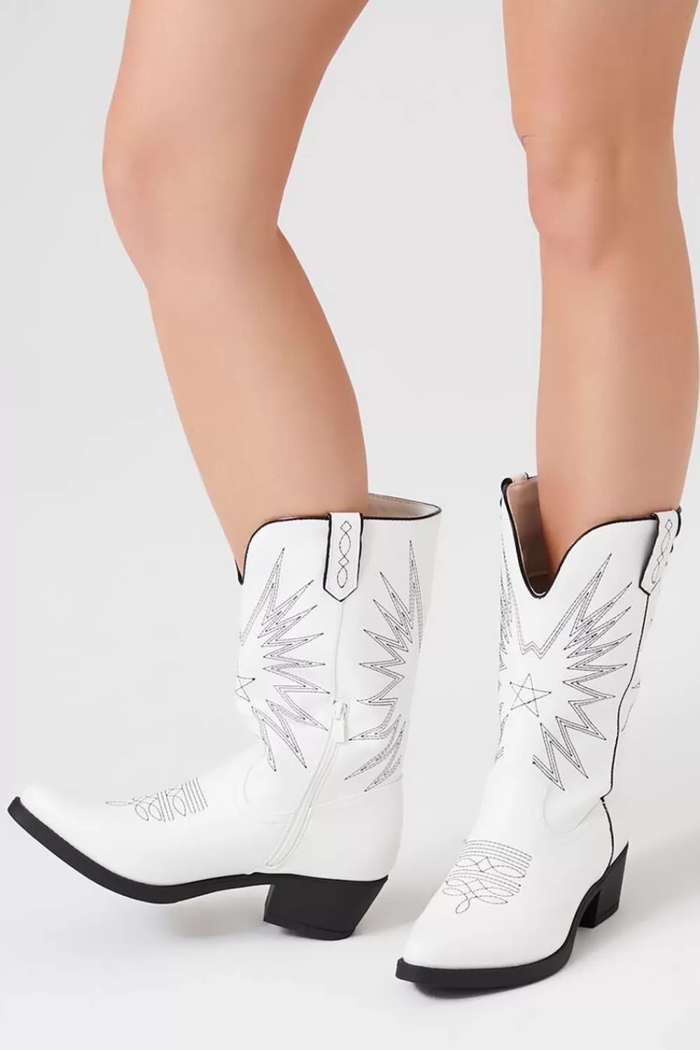 Boots + Booties>Forever 21 Faux Leather Cowboy Boots White