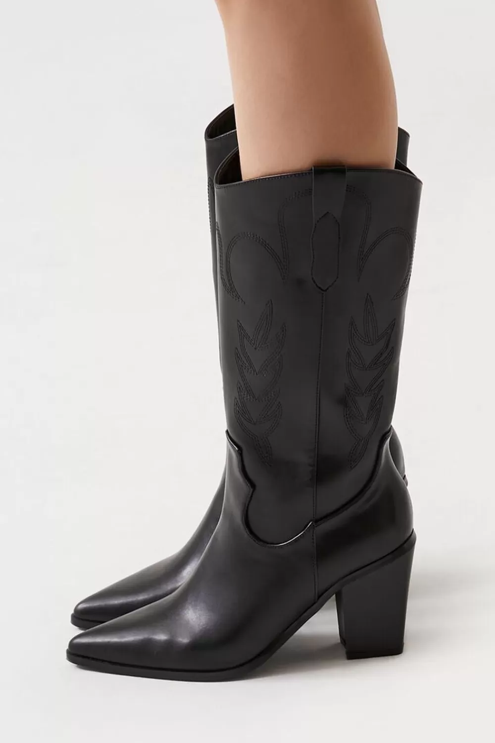 Boots + Booties>Forever 21 Faux Leather Cowboy Boots Black