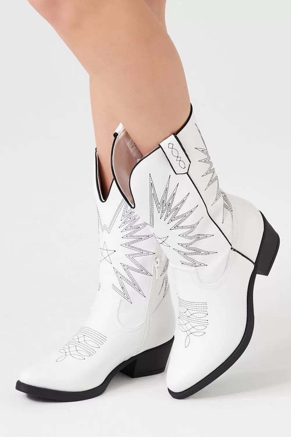 Boots + Booties>Forever 21 Faux Leather Cowboy Boots White
