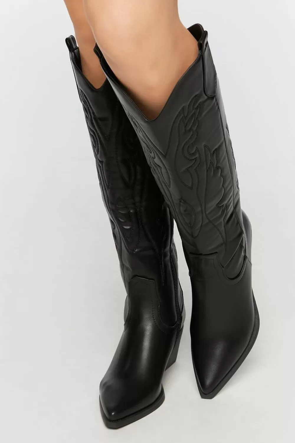 Boots + Booties>Forever 21 Faux Leather Cowboy Boots Black