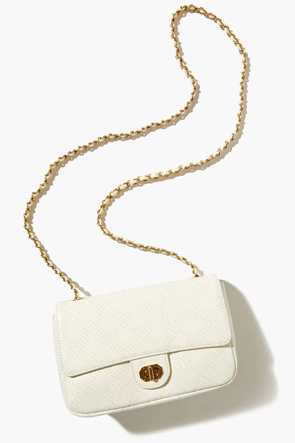 Bags + Backpacks>Forever 21 Faux Leather Crosshatch Crossbody Bag White