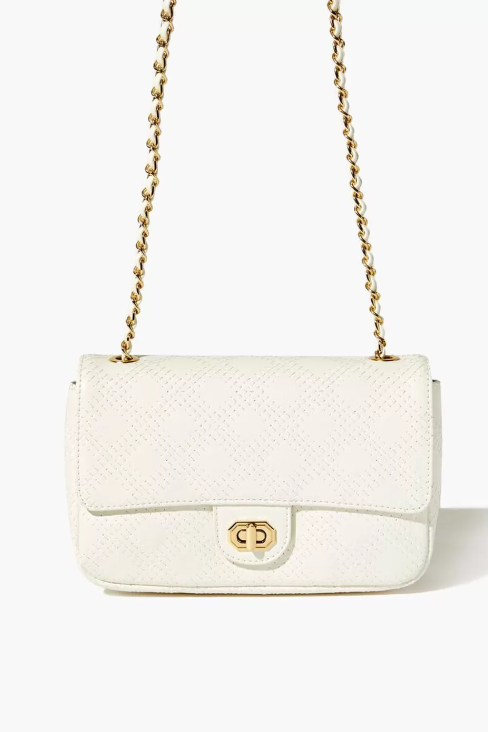 Bags + Backpacks>Forever 21 Faux Leather Crosshatch Crossbody Bag White