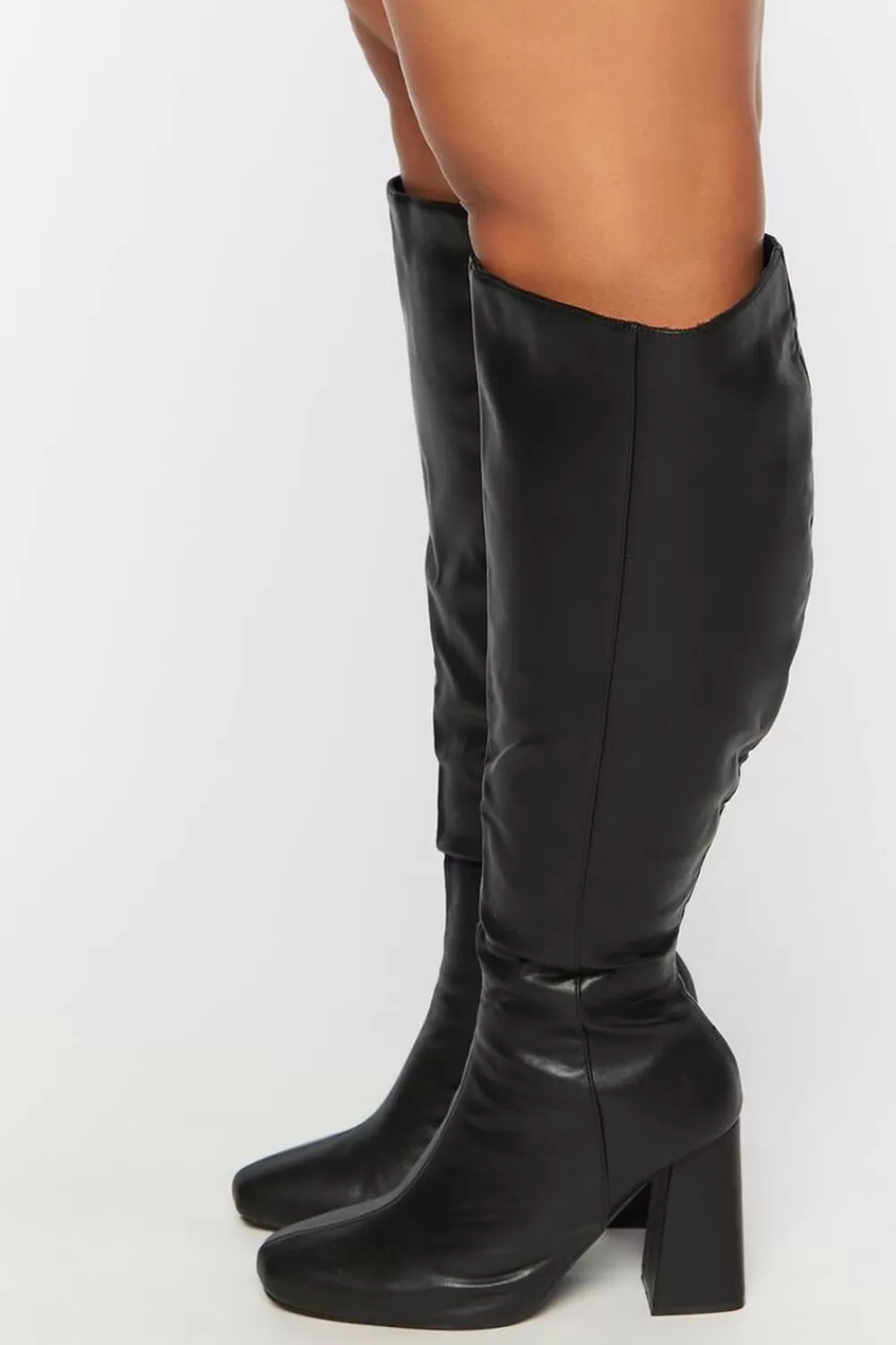 Boots + Booties>Forever 21 Faux Leather Knee-High Boots (Wide) Black