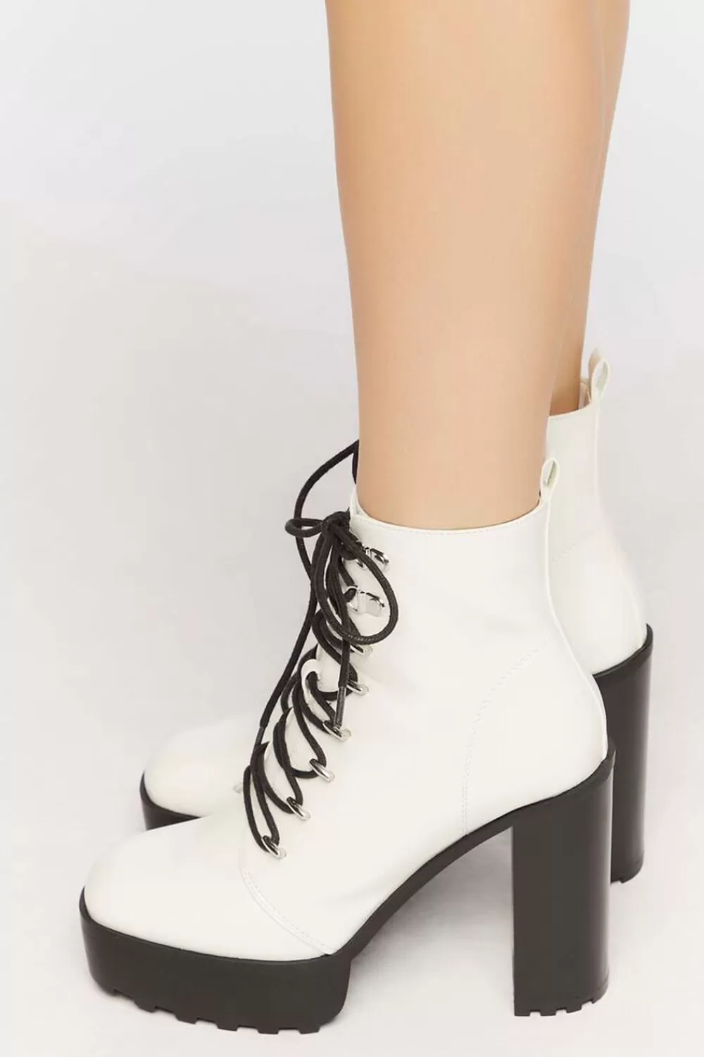 Boots + Booties>Forever 21 Faux Leather Lace-Up Booties White