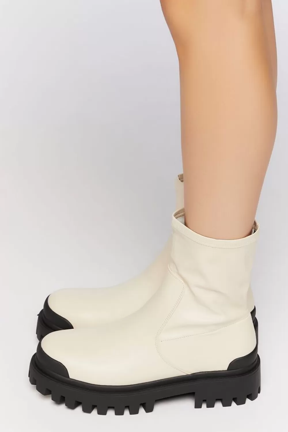 Boots + Booties>Forever 21 Faux Leather Lug Booties Cream/Black