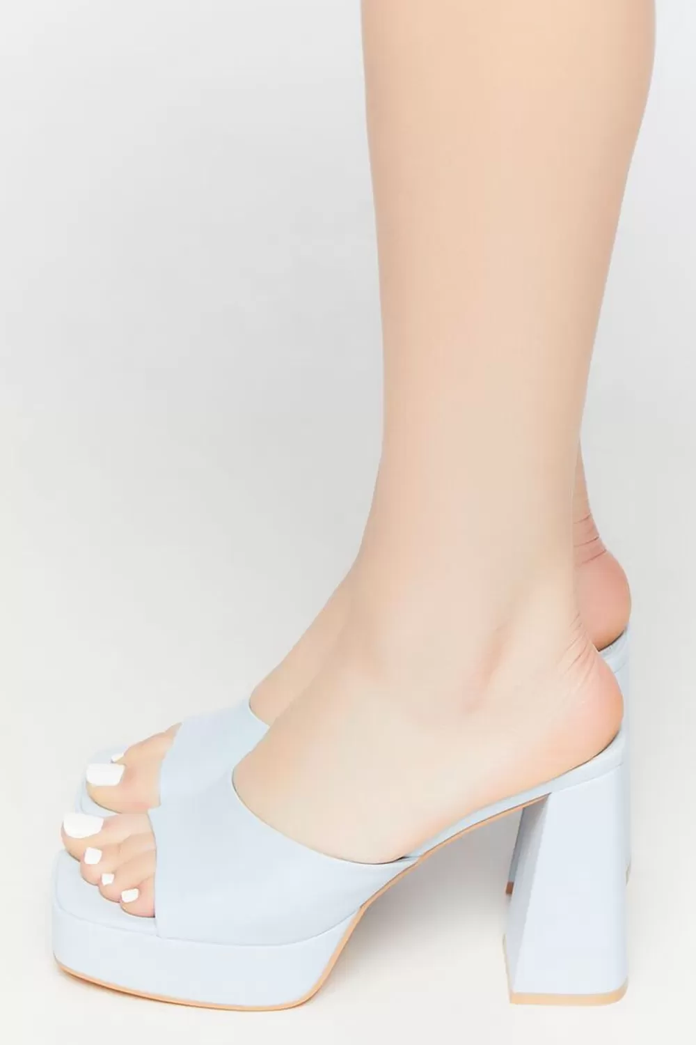 Heels>Forever 21 Faux Leather Open-Toe Platform Heels Sky Blue