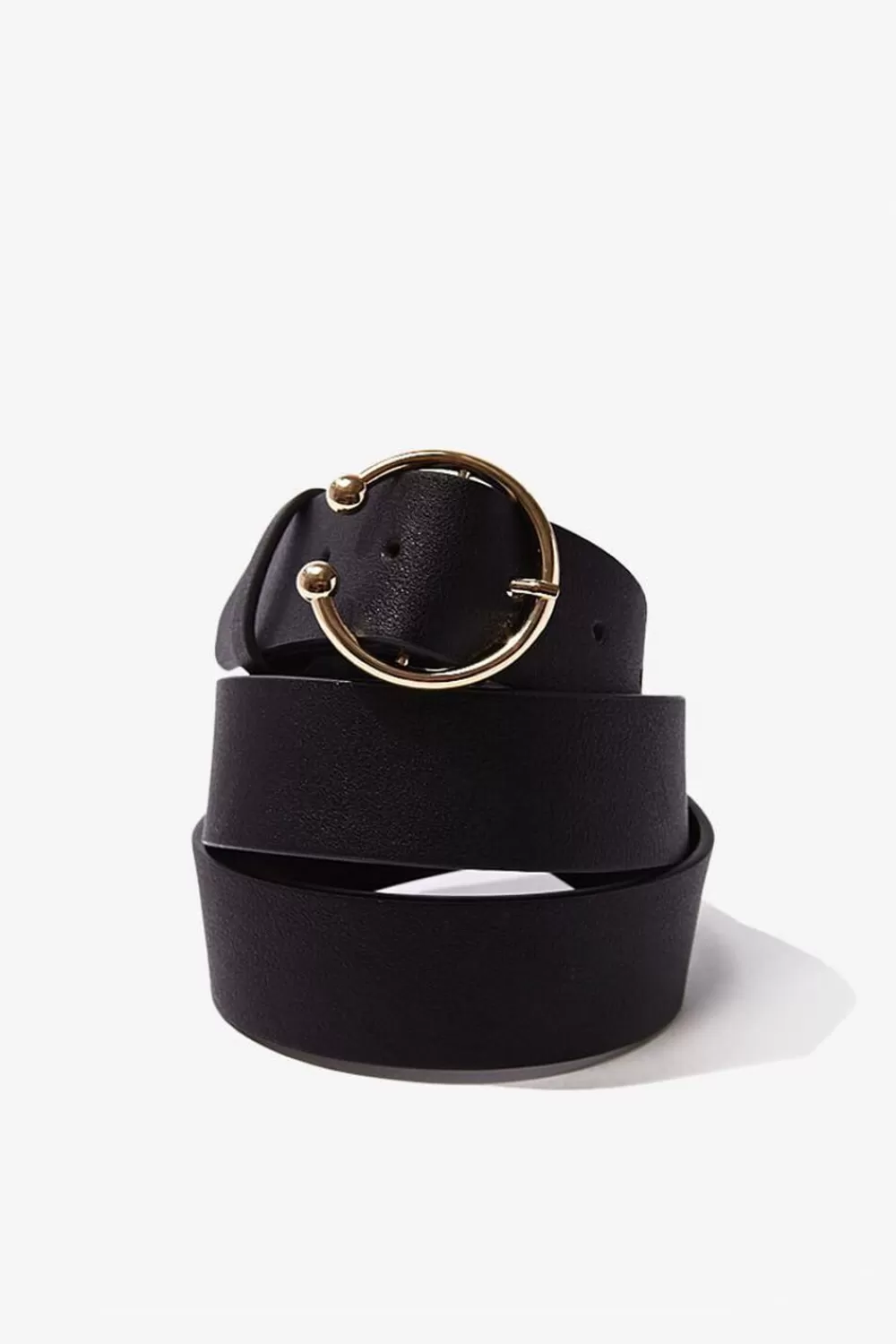 Belts>Forever 21 Faux Leather O-Ring Belt Black/Gold