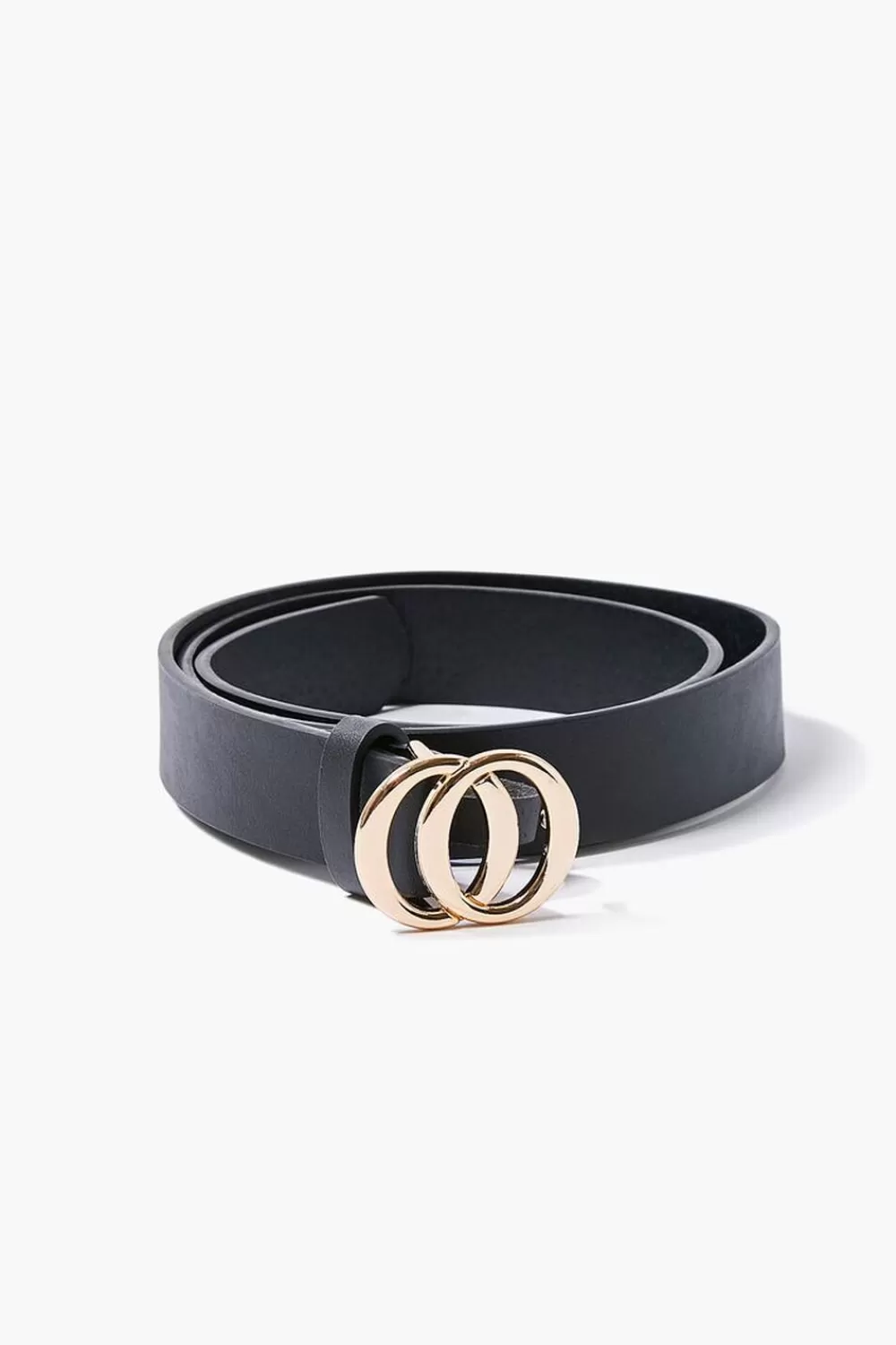Belts>Forever 21 Faux Leather O-Ring Buckle Belt Black/Gold