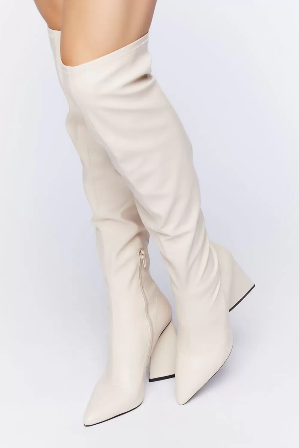 Boots + Booties>Forever 21 Faux Leather Over-The-Knee Boots Cream
