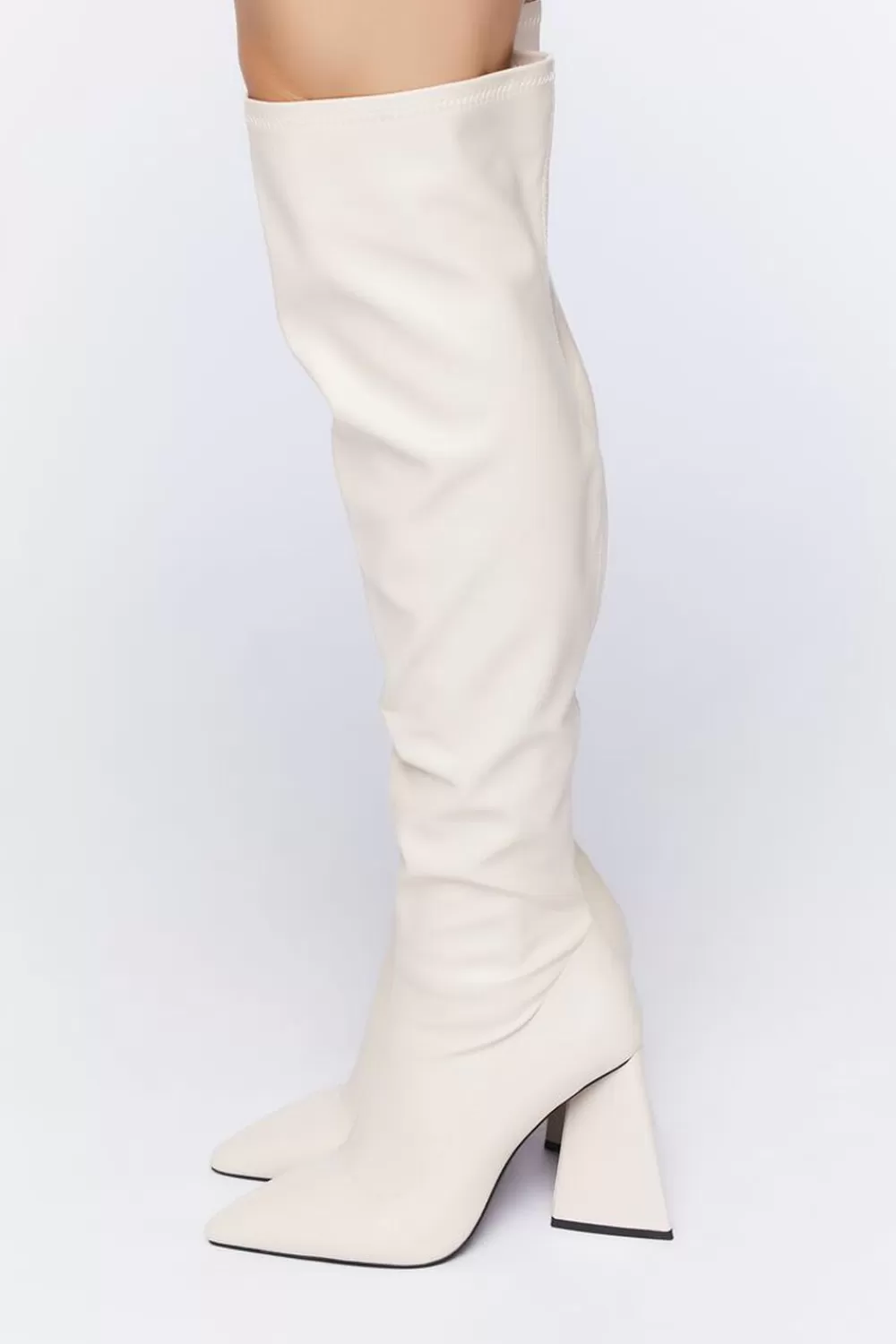 Boots + Booties>Forever 21 Faux Leather Over-The-Knee Boots Cream