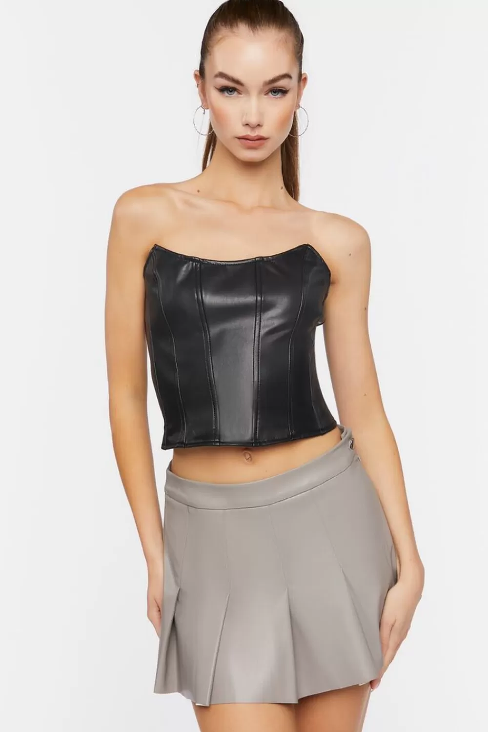Bottoms>Forever 21 Faux Leather Pleated Mini Skirt Almond