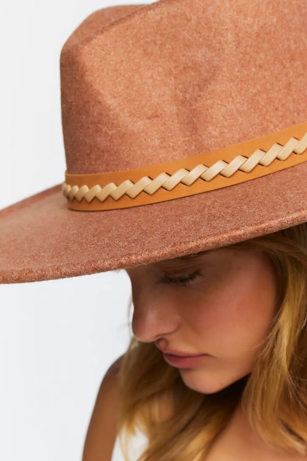 Hats + Beanies>Forever 21 Faux Leather-Trim Fedora Brown/Multi