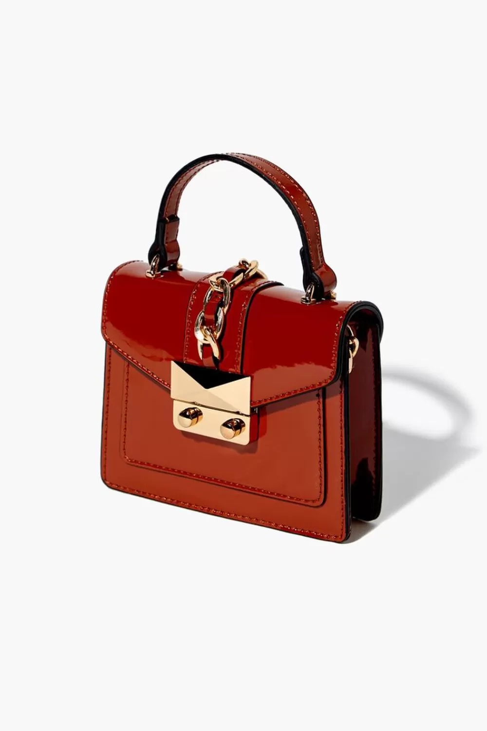 Bags + Backpacks>Forever 21 Faux Patent Leather Mini Crossbody Bag Brown