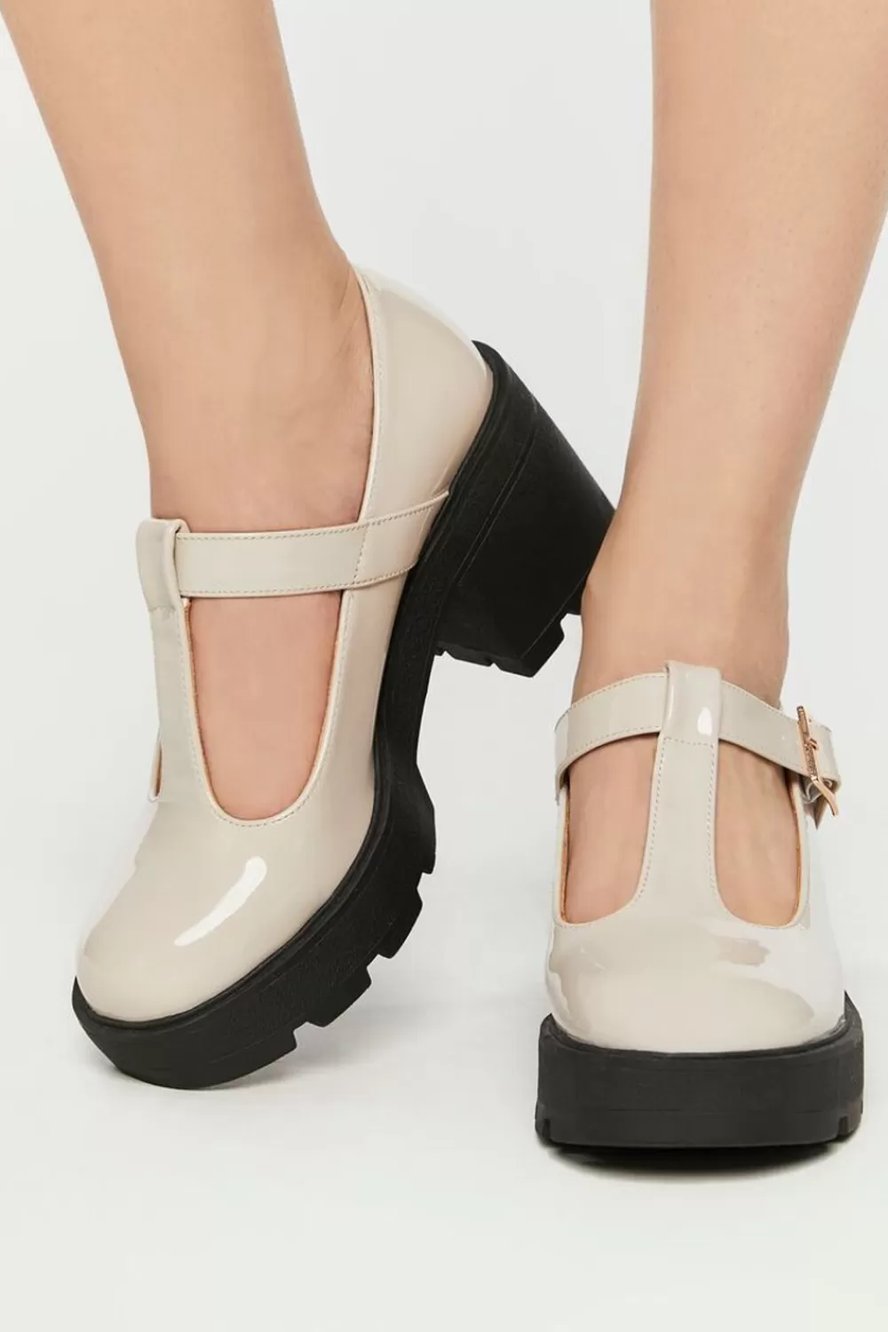 Heels>Forever 21 Faux Patent Leather T-Strap Mary Jane Heels Cream