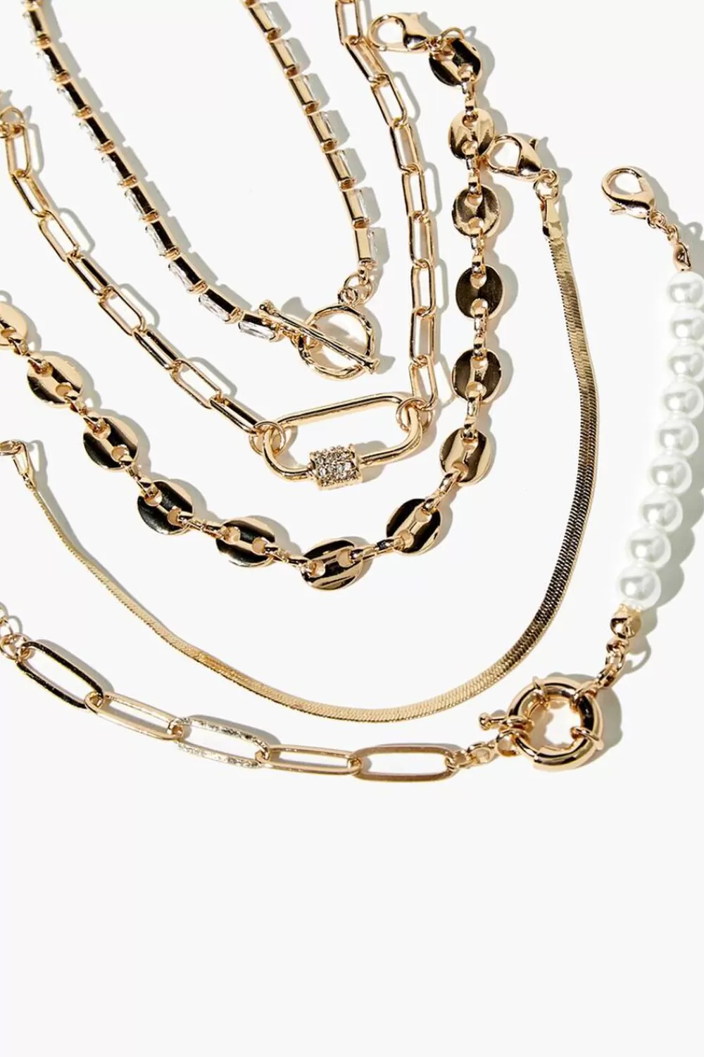 Bracelets>Forever 21 Faux Pearl & Faux Gem Bracelet Set Gold