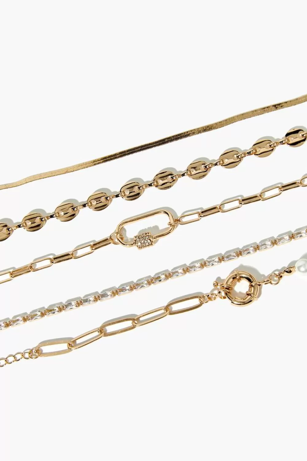 Bracelets>Forever 21 Faux Pearl & Faux Gem Bracelet Set Gold