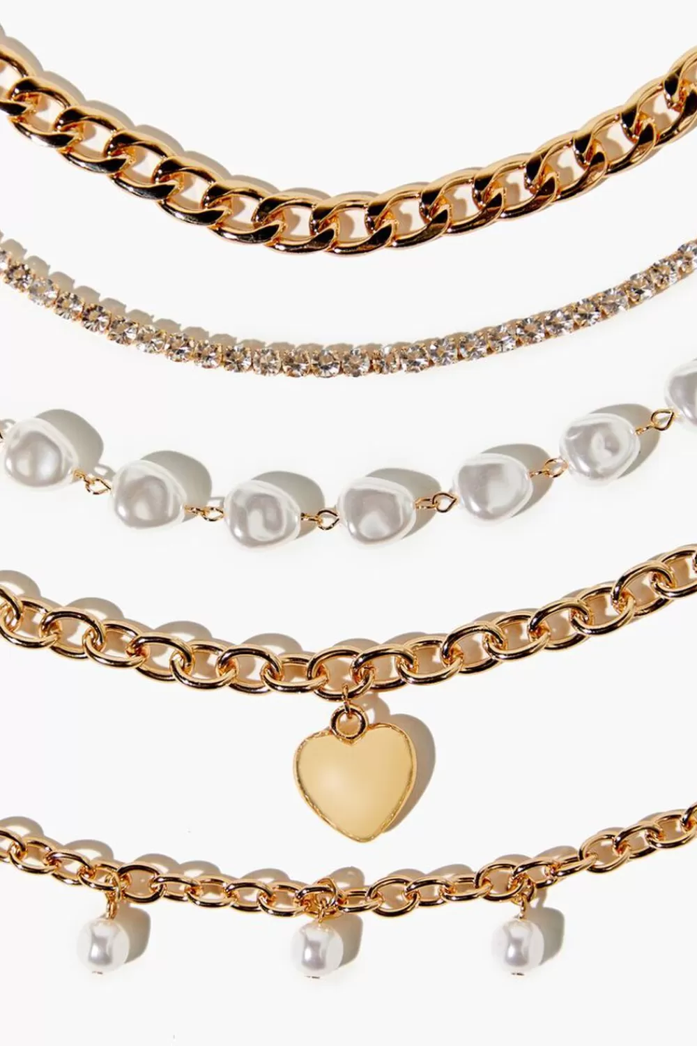 Bracelets>Forever 21 Faux Pearl & Heart Charm Bracelet Set White/Gold