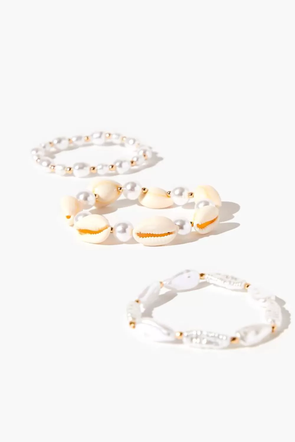 Bracelets>Forever 21 Faux Pearl & Shell Bracelet Set Gold/Ivory